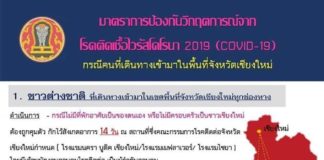 มาตรการป้องกันวิกฤตการณ์จาก โรคติดเชื้อไวรัสโคโรนา 2019 (COVID-19) กรณีคนที่เดินทางเข้ามาในพื้นที่จังหวัดเชียงใหม่