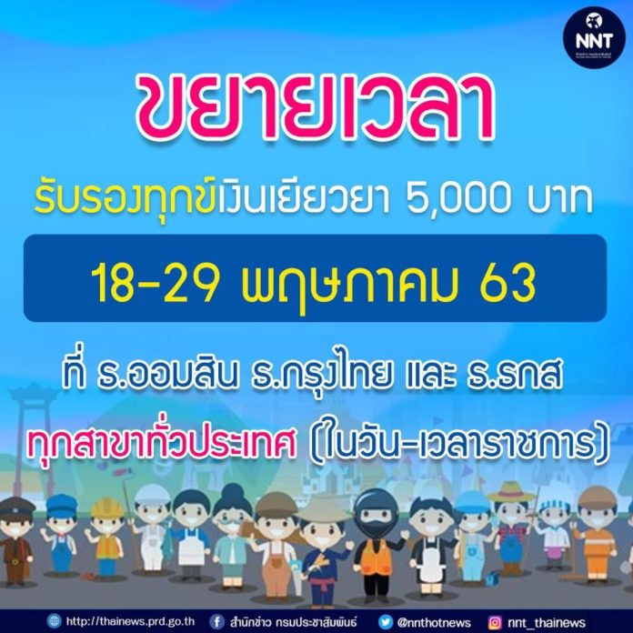 ด่วน‼️ขยายเวลารับร้องทุกข์เงินเยียวยา 5,000 บาท ในวันที่ 18-29 พ.ค.2563