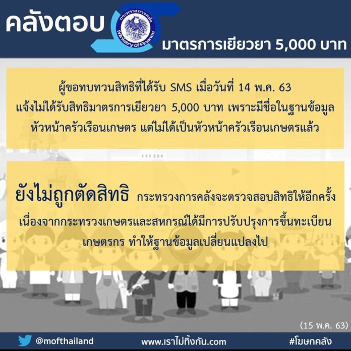 ตรวจสอบสถานะเราไม่ทิ้งกัน คลังยังไม่ตัดสิทธิ์ ผู้มีชื่อในครัวเรือนเกษตร