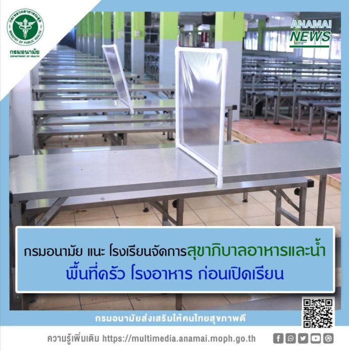 กรมอนามัย กระทรวงสาธารณสุข แนะ โรงเรียนเตรียมความพร้อมด้านสุขาภิบาลอาหารและน้ำ พื้นที่ครัวก่อน เปิดเรียน