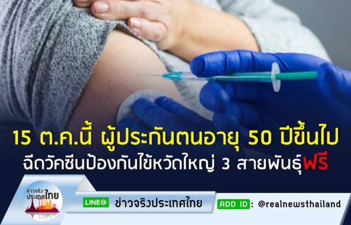 ประกันสังคม ให้ผู้ประกันตนอายุ 50 ปีขึ้นไป ฉีดวัคซีนป้องกันไข้หวัดใหญ่ 3 สายพันธุ์ ใช้บริการได้ตั้งแต่วันที่ 15 ต.ค.นี้...ฟรี!!