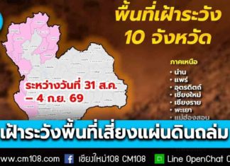 สั่งเฝ้าระวัง 10 จังหวัด “ภาคเหนือ-กลาง-ตะวันออก” โดยเฉพาะพื้นที่ฝนตกหนัก-ฝนสะสมต่อเนื่อง เสี่ยงแผ่นดินถล่ม ช่วง 31 ส.ค. – 4 ก.ย. 69