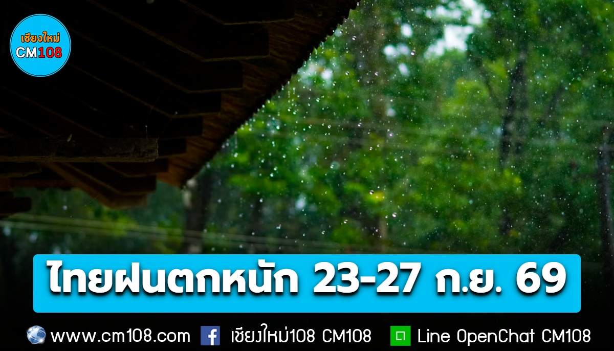 อุตุฯ เตือน! ฉบับ 1 ไทยฝนตกหนัก-หนักมากบางแห่ง ช่วง 23-27 ก.ย. 69