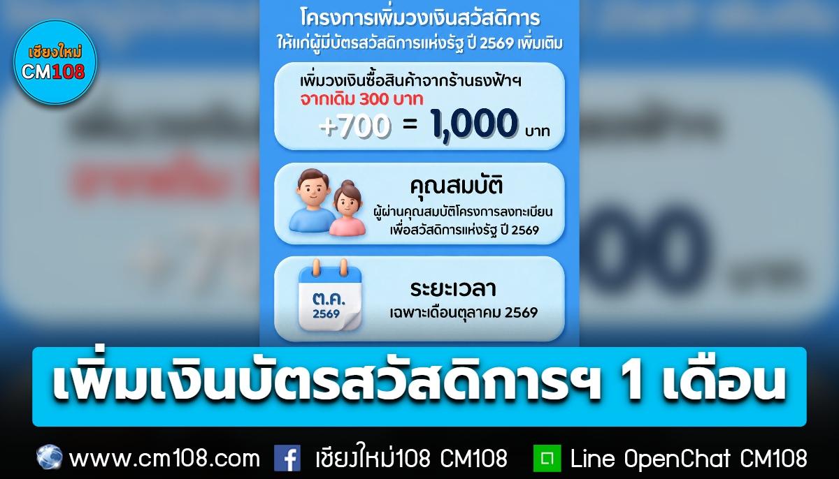 เพิ่มเงิน! บัตรสวัสดิการฯ รายใหม่ ปี 69 อีก 700 บ. เป็น 1,000 บ. เดือน ต.ค. 69